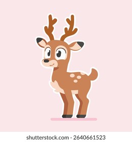 Cute Fawn Standing on Light Pink Background