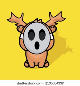 cute fawn wearing spooky Halloween mask
