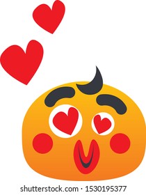 Cute feeling in love emoticon with hearts, Vector Illustration