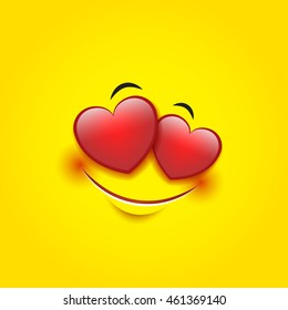 Emoticon bonito sentimento no amor isolado no fundo amarelo - smiley - ilustração vetorial