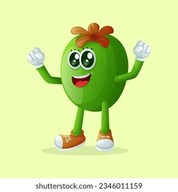Cute Feijoa character making a victory sign with his hand. Perfect for kids, merchandise and sticker, banner promotion or blog
