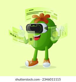 Cute Feijoa character in metaverse. Perfect for kids, merchandise and sticker, banner promotion or blog
