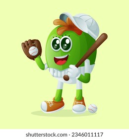 Cute Feijoa character playing baseball. Perfect for kids, merchandise and sticker, banner promotion or blog
