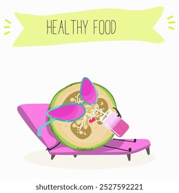 Cute  feijoa characters, funny fruits, different activities. Flat vector illustration. Organic food, healthy food, illustrations for kids menu, invitations.