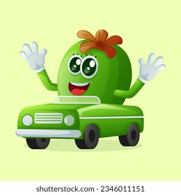 Cute Feijoa characters playing with car toy. Perfect for kids, merchandise and sticker, banner promotion or blog
