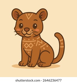 Ilustração Feline Bonito, Um felino ilustrado encantador senta-se com uma expressão suave, convidando os espectadores a se divertir com a adorável simplicidade e convidando a estética deste design encantador.