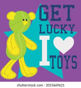 cute felt bear print, blue star and text with purple background