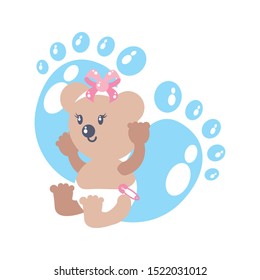 cute female bear baby and footprints decoration vector illustration design