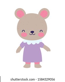 cute female bear with dress cartoon character vector illustration