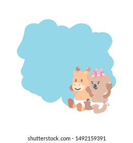 cute female bear with giraffe baby animals