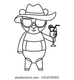 cute female bear with summer hat and cocktail