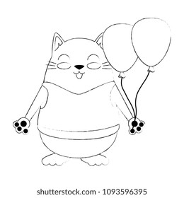 cute female cat with balloons air character