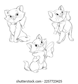 Gatito de gato femenino lindo posando para ilustración de imagen con diseño de contorno