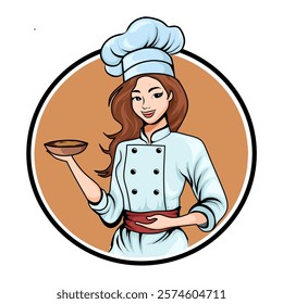 cute female chef character illustration