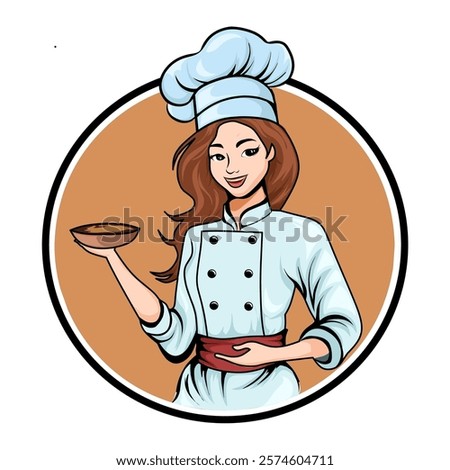 cute female chef character illustration