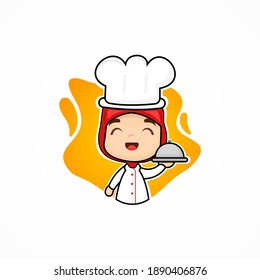 cute female chef wearing hijab. female chef mascot