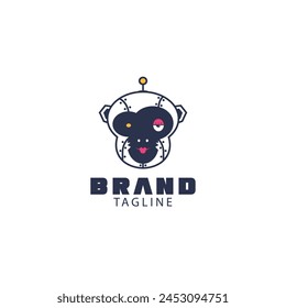 Eine niedliche weibliche Cyborg Roboter Affen Logo Design Symbol Vorlage Flat Style Vektorillustration