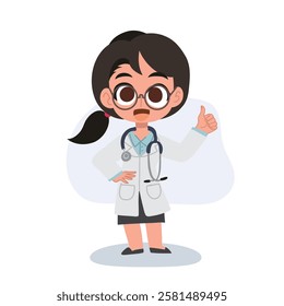 Cute female doctor cartoon giving thumbs up for medical excellence and healthcare positivity