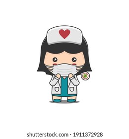 cute female doctor character wearing a mask. vector illustration isolated on white background