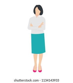 
A cute female dressed up in a regular teacher’s way denoting professional female
