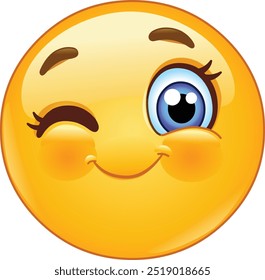 Cute female emoji emoticon face winking with one eye