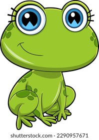 Cute Female Frog Cartoon Character. Vector Hand Drawn Illustration Isolated On Transparent Background
