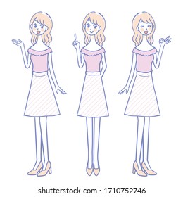 Cute female full body illustration set