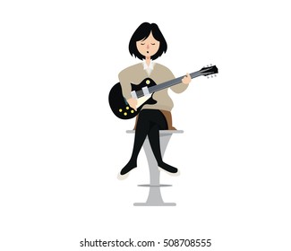 Cute Female Guitarist Character - Acoustic Night