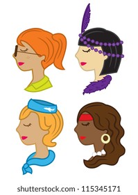 cute female head icon with various hairdo