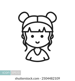 Cute female head with pretty fashion hairdo vector icon. Avatar character portrait signs. Graph symbol for your web site design, logo, app, UI