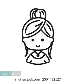 Cute female head with pretty fashion hairdo vector icon. Avatar character portrait signs. Graph symbol for your web site design, logo, app, UI