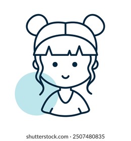 Cute female head with pretty fashion hairdo vector icon. Avatar character portrait signs. Graph symbol for your web site design, logo, app, UI