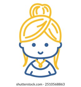 Cabeça feminina bonito com ícone de vetor de penteado de moda bonita. Sinal de retrato de caractere avatar. Símbolo de gráfico para o design, o logotipo, o aplicativo, a interface do usuário do seu site