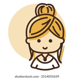 Cabeça feminina bonito com ícone de vetor de penteado de moda bonita. Sinal de retrato de caractere avatar. Símbolo de gráfico para o design, o logotipo, o aplicativo, a interface do usuário do seu site