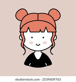 Cabeça feminina bonito com ícone de vetor de penteado de moda bonita. Sinal de retrato de caractere avatar. Símbolo de gráfico para o design, o logotipo, o aplicativo, a interface do usuário do seu site