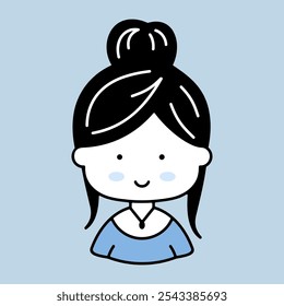 Cabeça feminina bonito com ícone de vetor de penteado de moda bonita. Sinal de retrato de caractere avatar. Símbolo de gráfico para o design, o logotipo, o aplicativo, a interface do usuário do seu site