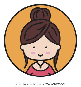 Cabeça feminina bonito com ícone de vetor de penteado de moda bonita. Sinal de retrato de caractere avatar. Símbolo de gráfico para o design, o logotipo, o aplicativo, a interface do usuário do seu site