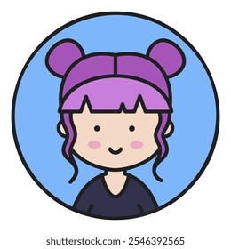 Cabeça feminina bonito com ícone de vetor de penteado de moda bonita. Sinal de retrato de caractere avatar. Símbolo de gráfico para o design, o logotipo, o aplicativo, a interface do usuário do seu site