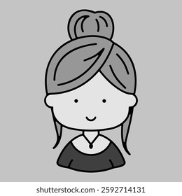 Cute female head with pretty fashion hairdo vector grayscale icon. Avatar character portrait signs. Graph symbol for your web site design, logo, app, UI