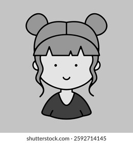 Cute female head with pretty fashion hairdo vector grayscale icon. Avatar character portrait signs. Graph symbol for your web site design, logo, app, UI