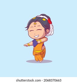 Cute Female Indian People Dancing With Smile Icon Concept Isolated Premium Vector