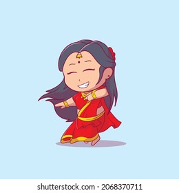 Cute Female Indian People Dancing Bollywood Icon Concept Isolated Premium Vector