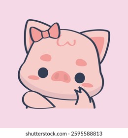 cute female little pig face in isolated outline flat design