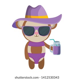 cute female monkey with summer hat and cocktail