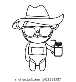 cute female monkey with summer hat and cocktail