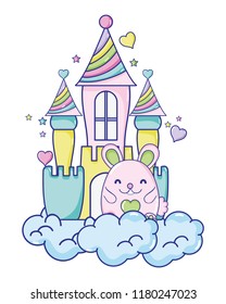 cute female mouse in the castle and clouds