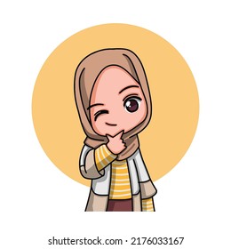 Cute Female Muslim Character. Vector Illustration