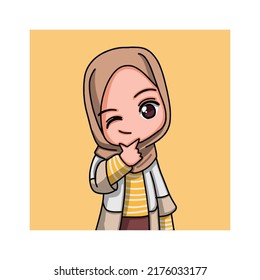 Cute Female Muslim Character. Vector Illustration