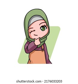 Cute Female Muslim Character. Vector Illustration