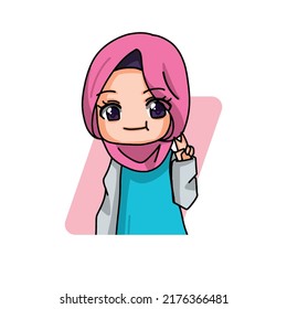 Cute Female Muslim Character. Vector Illustration